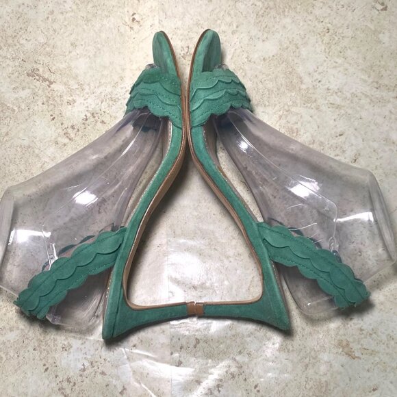 Boden Green Scalloped Suede Open-Toe Slingback Sandal Heels Casual Holiday - Picture 6 of 8